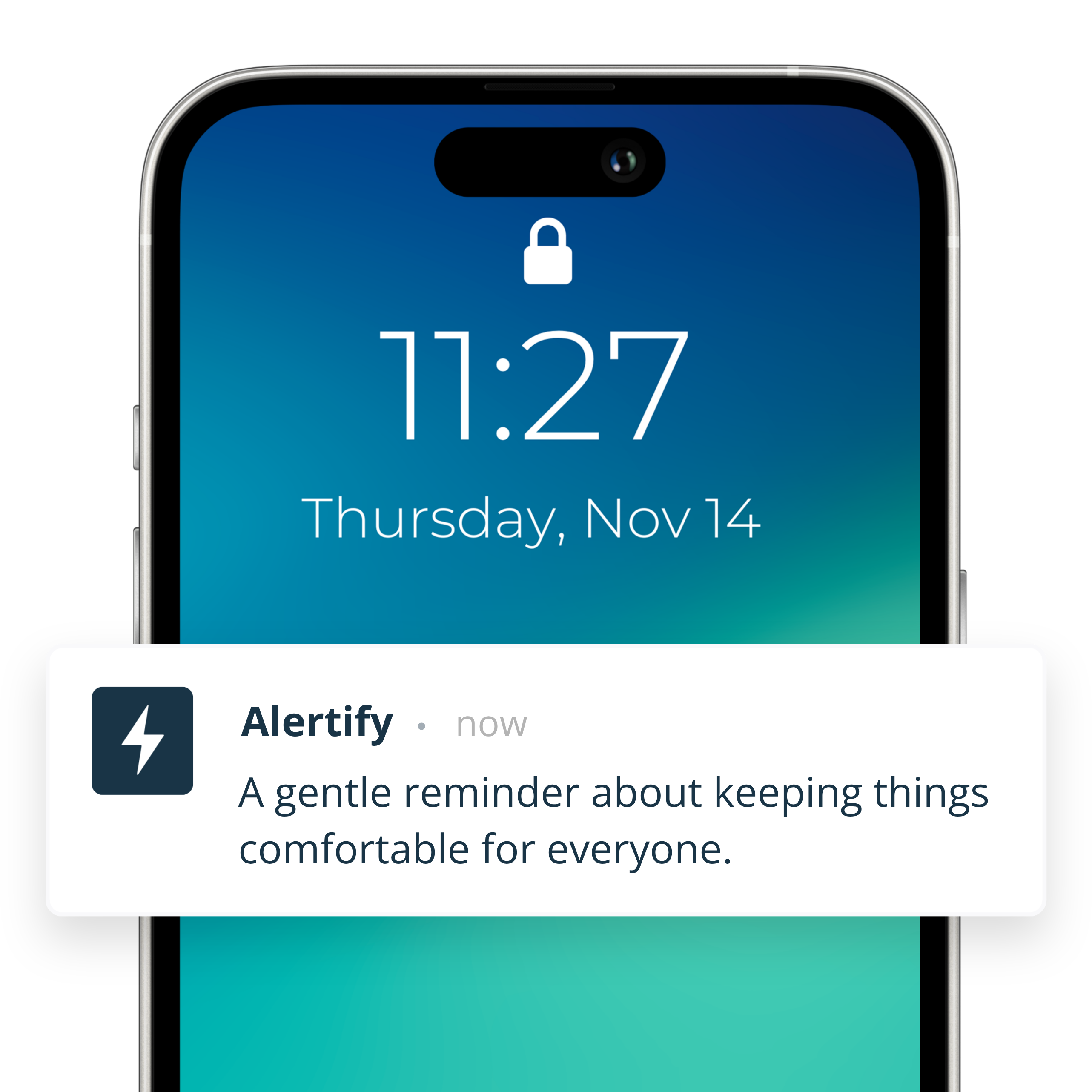 Guest Alert notification on a guest's phone — a gentle reminder about keeping things comfortable for everyone