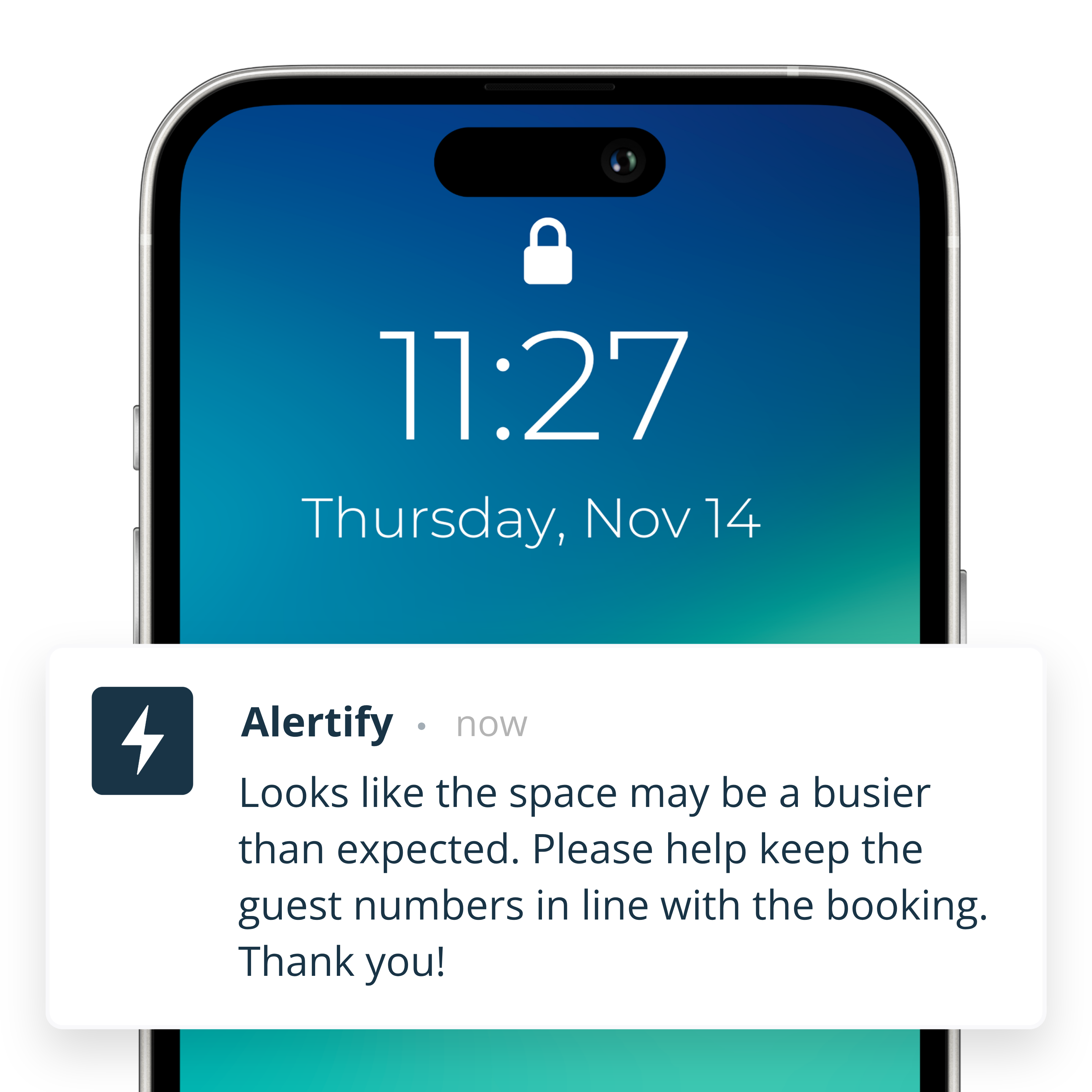 Automated guest nudge sent when occupancy climbs past the limit