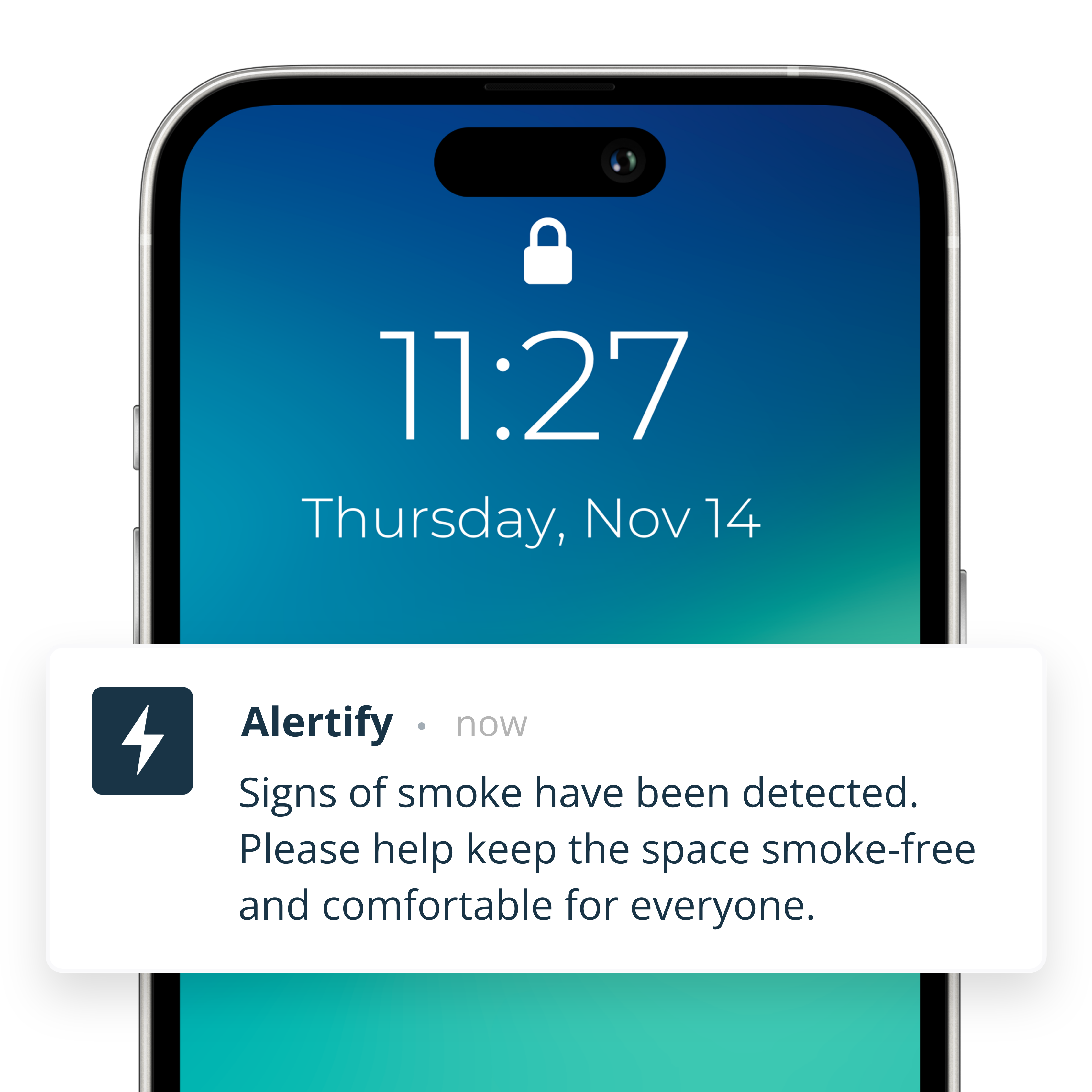 Smoking detection technology sending a polite guest alert by SMS