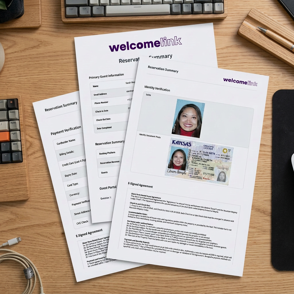 A clean WelcomeLink record &mdash; signed, timestamped, ready for chargebacks, OTA disputes, or insurance claims